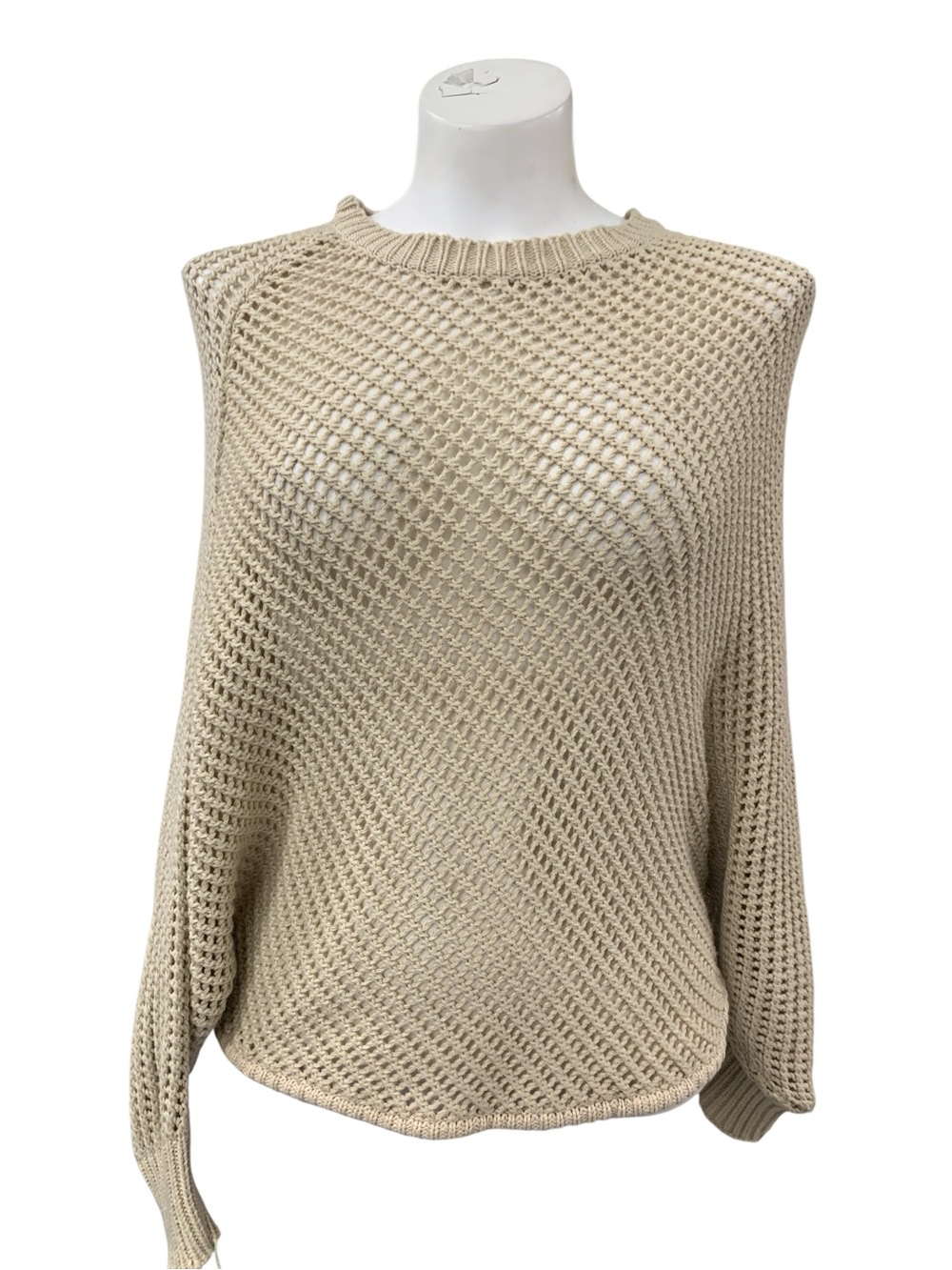 Neutral Open-Weave Crewneck Sweater - Beige